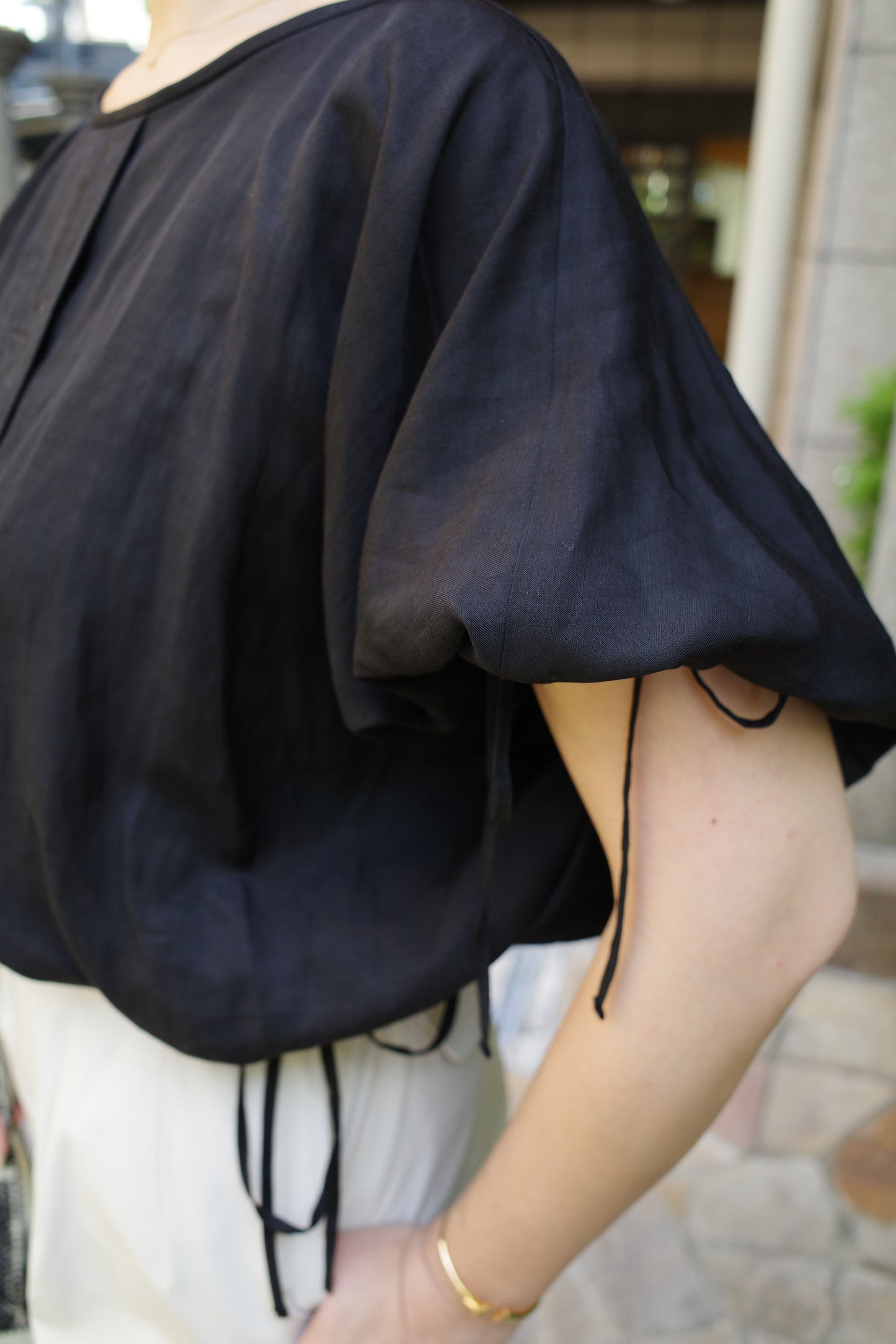 Aperitivo Linen Balloon Blouse Black ブラウス