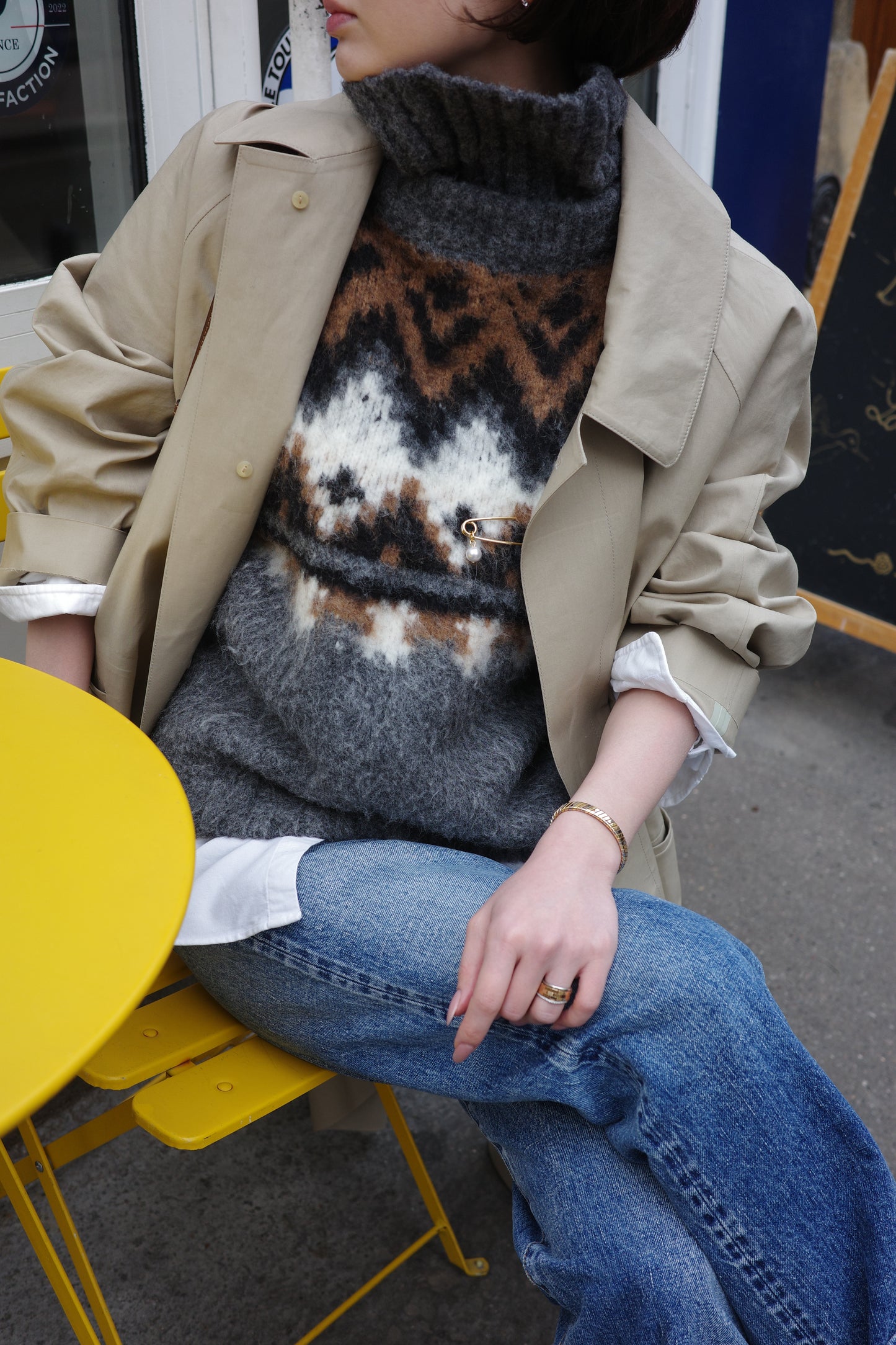 Gilet en tricot jacquard à fils tirés  "Ériu"