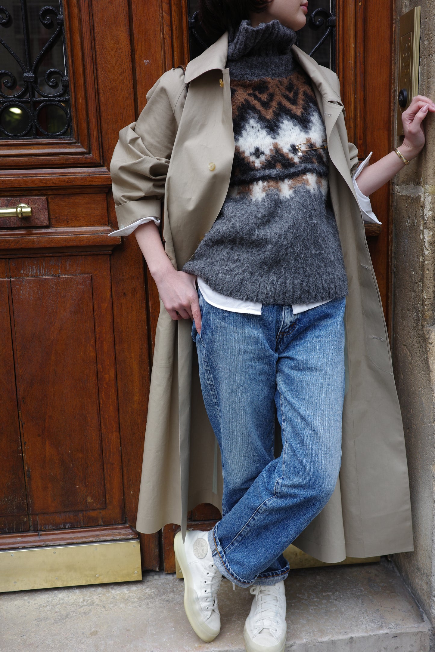 Gilet en tricot jacquard à fils tirés  "Ériu"