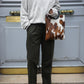 Pantalon fuselé en tweed MOON "Bonnie" カーキ