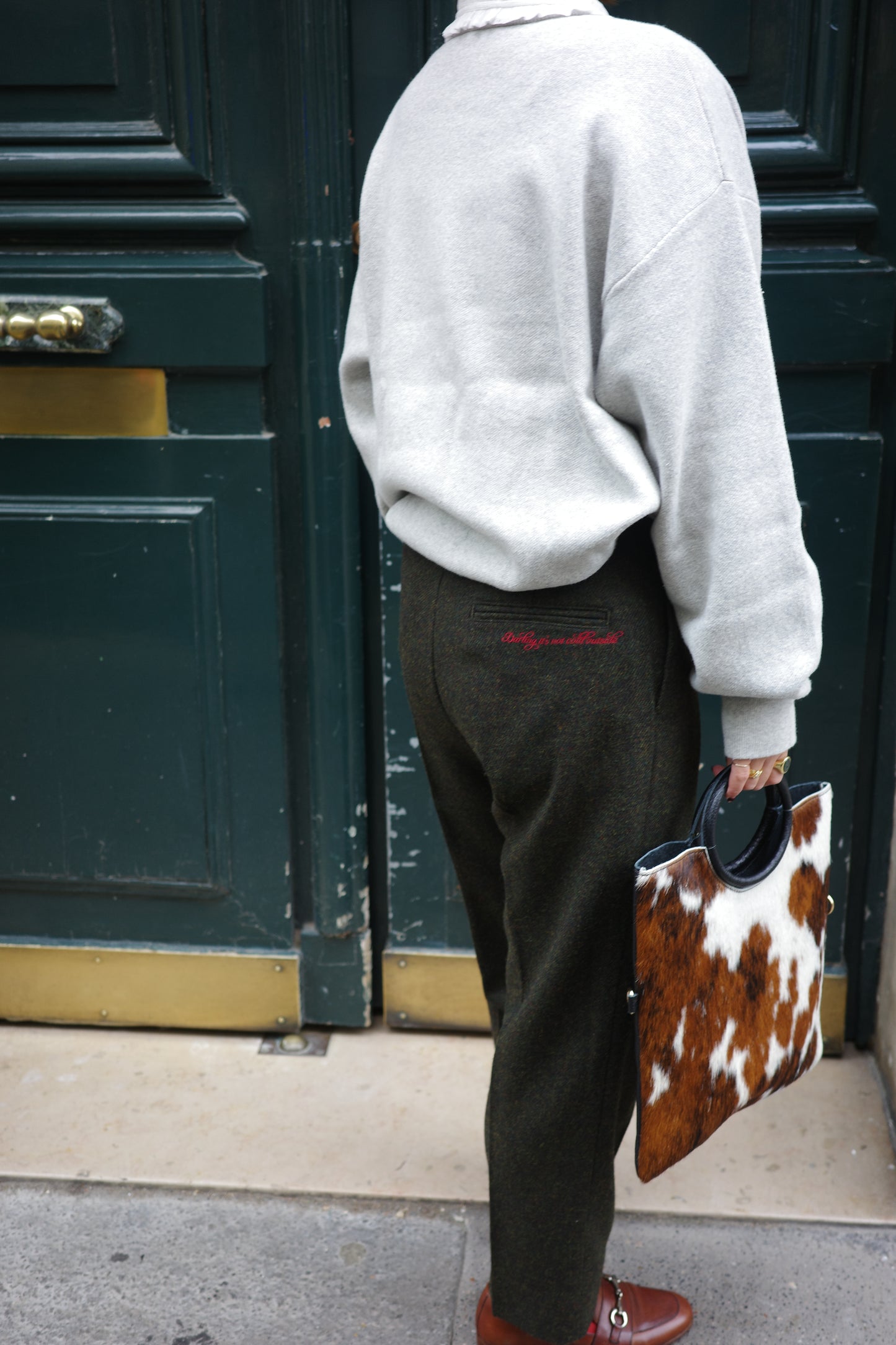 Pantalon fuselé en tweed MOON "Bonnie" カーキ