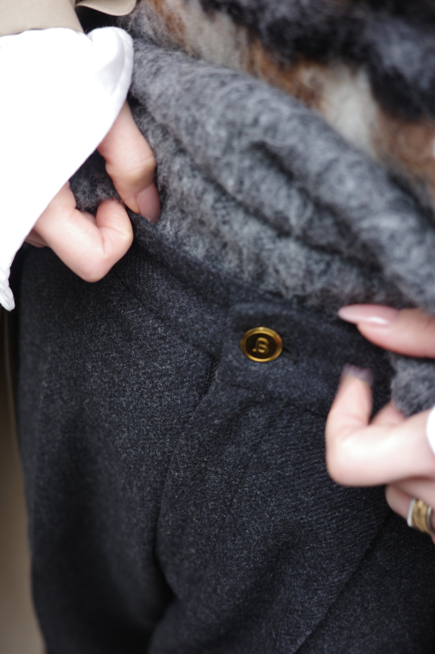 Pantalon fuselé en tweed MOON "Bonnie"  グレー