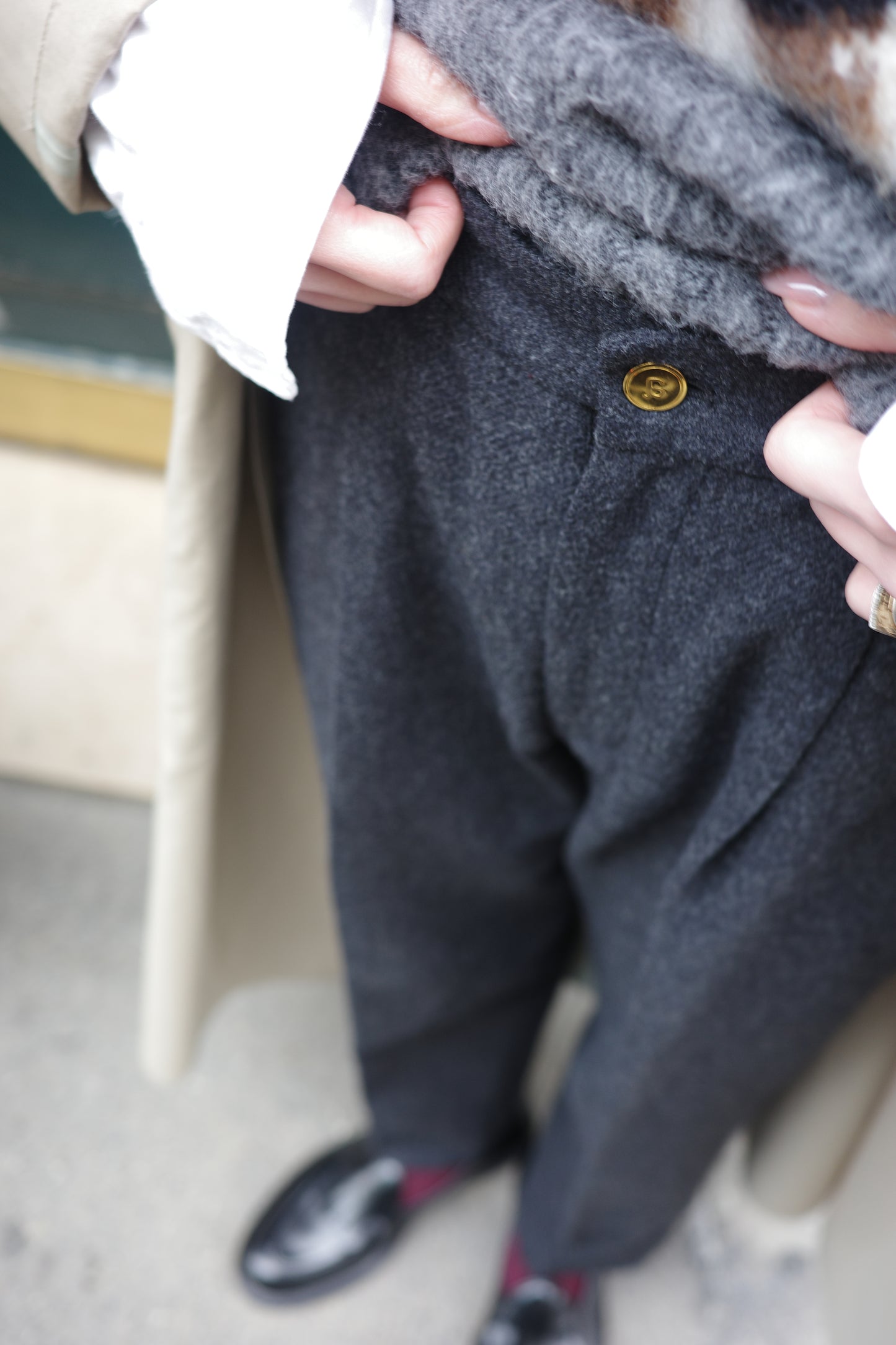 Pantalon fuselé en tweed MOON "Bonnie"  グレー