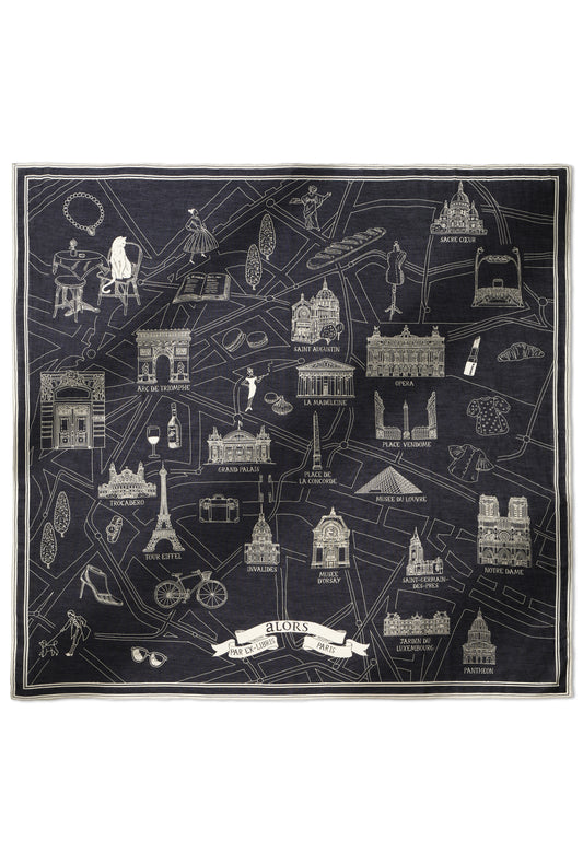Foulard Ex-libris Paris x aLORS -une collaboration d’exception(ダークネイビーx アイボリー)