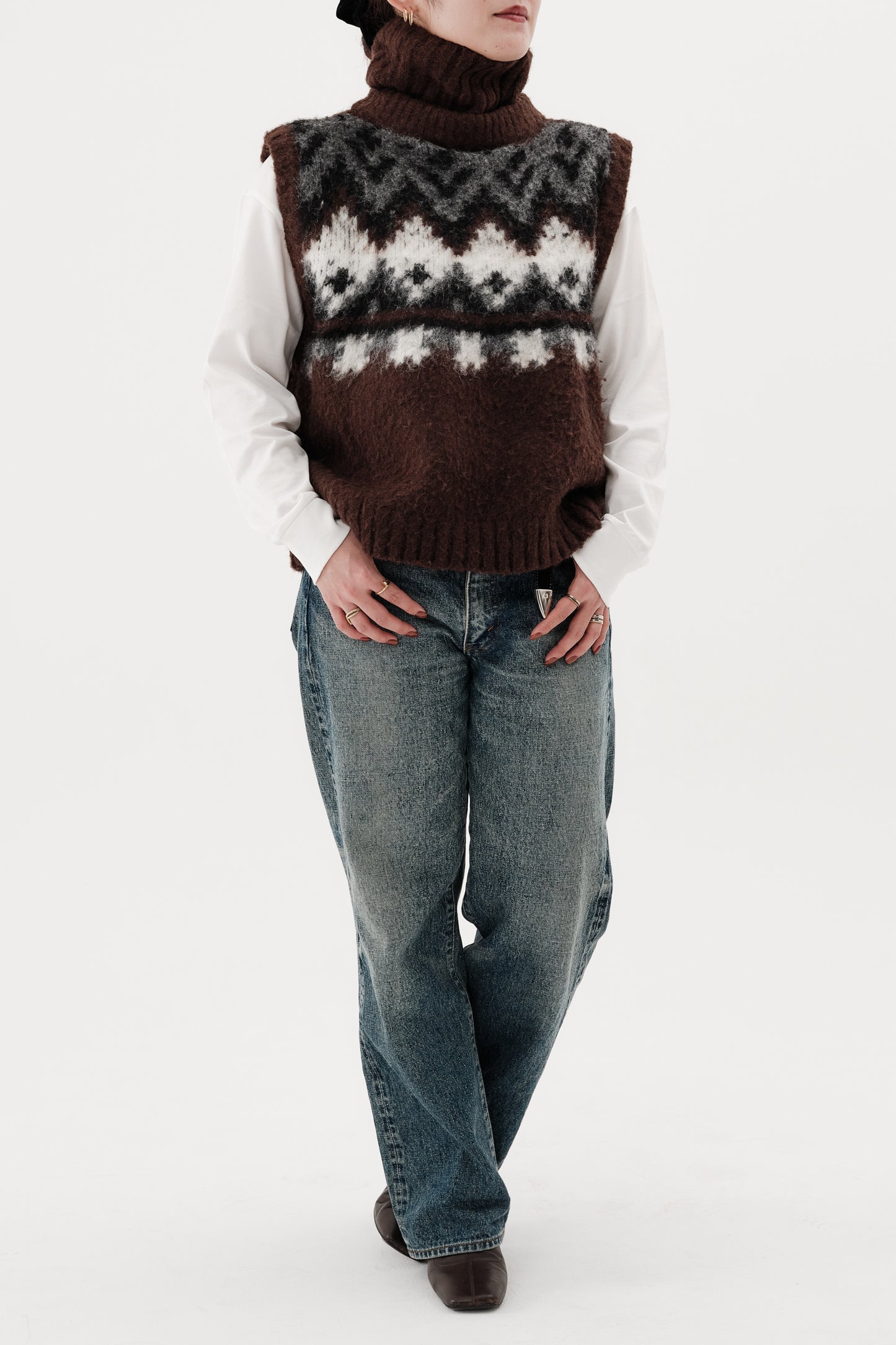 Gilet en tricot jacquard à fils tirés  "Ériu"